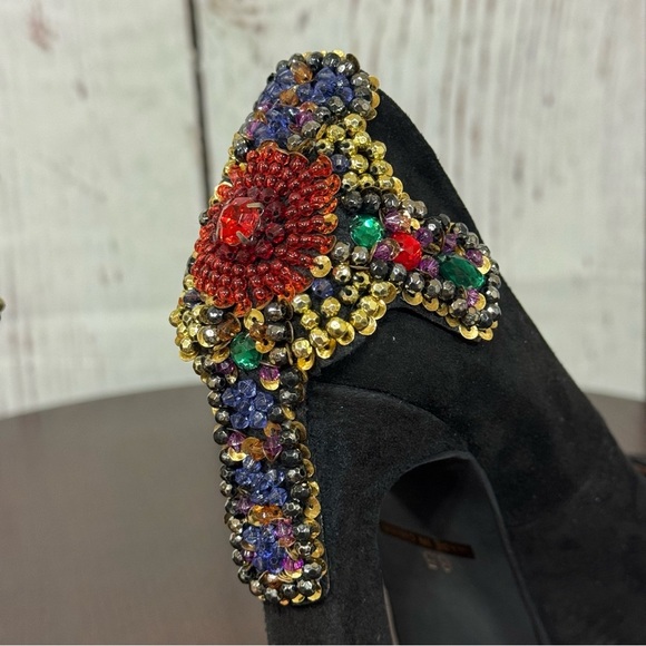 JEFFREY CAMPBELL EVA CROSS black suede platform pumps with sequins & Beads 6.5 - Picture 9 of 17